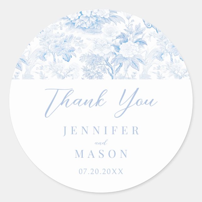 Blue Chinoiserie Porcelain Wedding Thank You  Classic Round Sticker (Front)