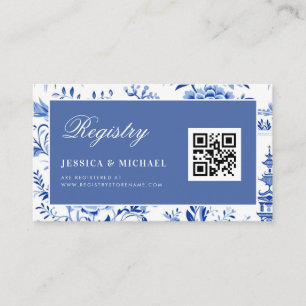 Blue Chinoiserie QR Code Bridal Shower Registry Enclosure Card