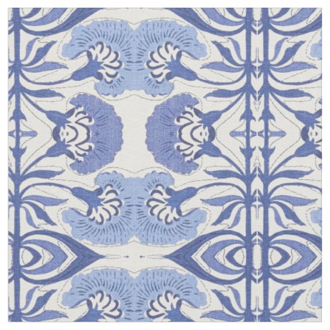 Blue chinoiserie repeat patterndecorator Fabric  (Close Up)