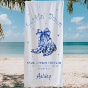 Blue Chinoiserie Settlin Down Bachelorette Party  Beach Towel