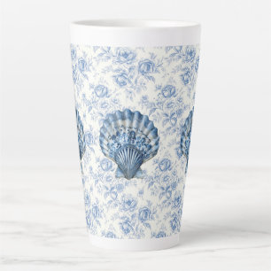 Blue Chinoiserie Shell Large Ceramic Latte Mug