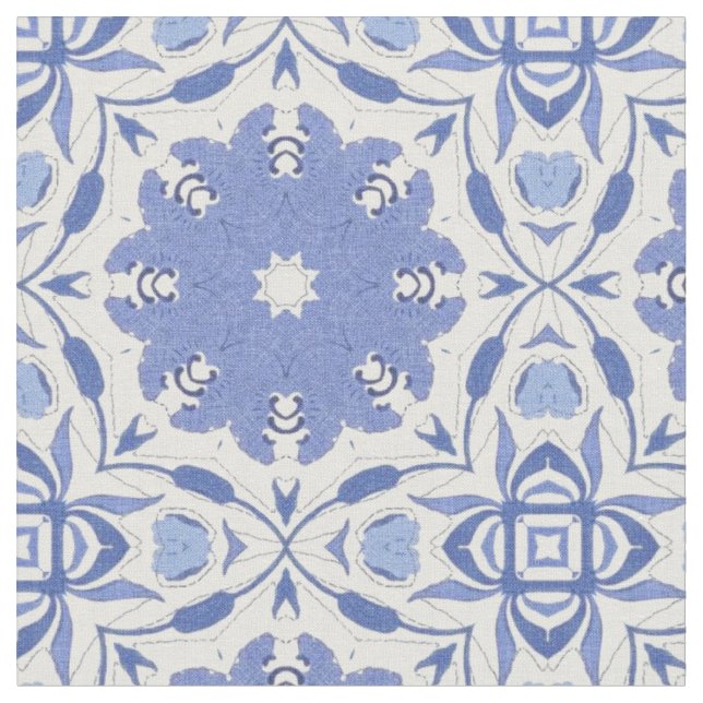 Blue chinoiserie square repeat decorator Fabric  (Close Up)