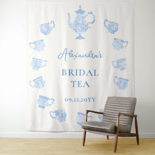 Blue Chinoiserie Tea Party Backdrop Bridal Shower Tapestry