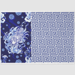 Blue Chinoiserie Tiger Blue Flow Decoupage Tissue Paper