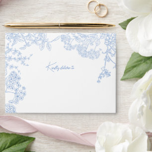 Blue Chinoiserie Toile de Jouy Wedding Envelope