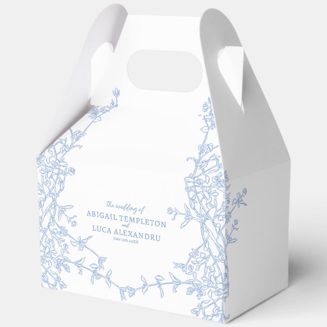 Blue Chinoiserie Toile de Jouy Wedding Favour Box (Front)