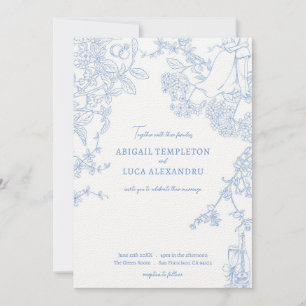 Blue Chinoiserie Toile de Jouy Wedding Invitation
