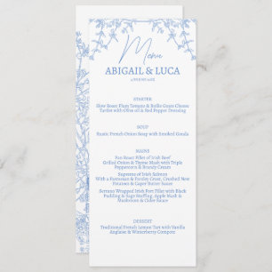 Blue Chinoiserie Toile de Jouy Wedding  Menu