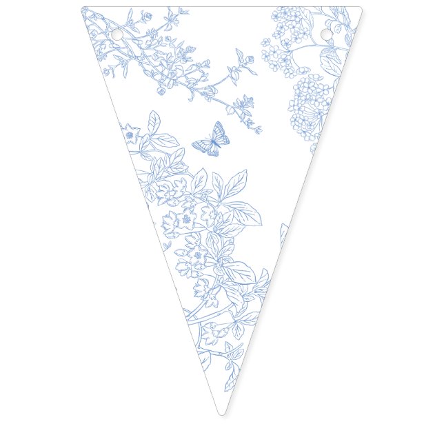 Blue Chinoiserie Toile de Jouy Wedding Save Date Bunting (Second Flag)