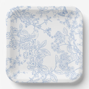 Blue Chinoiserie Toile de Jouy Wedding Save Date Paper Plate