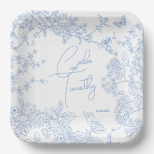 Blue Chinoiserie Toile de Jouy Wedding Save Date Paper Plate