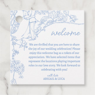 Blue Chinoiserie Toile de Jouy Wedding Welcome Favour Tags