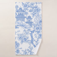 Blue Chinoiserie Toile Dragon Cherry Blossom