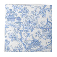 Blue Chinoiserie Toile Dragon Cherry Blossom