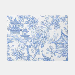 Blue Chinoiserie Toile Dragon Cherry Blossom Doormat
