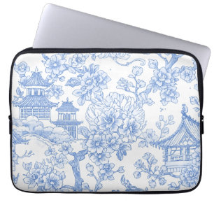 Blue Chinoiserie Toile Dragon Cherry Blossom Laptop Sleeve