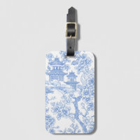 Blue Chinoiserie Toile Dragon Cherry Blossom
