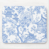 Blue Chinoiserie Toile Dragon Cherry Blossom