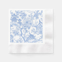 Blue Chinoiserie Toile Dragon Cherry Blossom