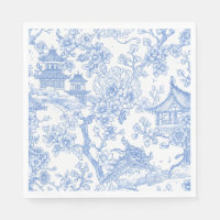 Blue Chinoiserie Toile Dragon Cherry Blossom