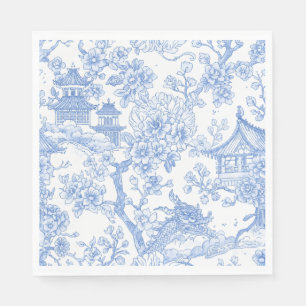 Blue Chinoiserie Toile Dragon Cherry Blossom Napkin