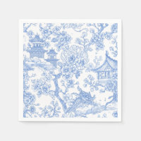 Blue Chinoiserie Toile Dragon Cherry Blossom