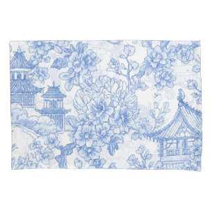 Blue Chinoiserie Toile Dragon Cherry Blossom Pillowcase
