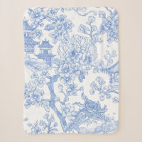 Blue Chinoiserie Toile Dragon Cherry Blossom