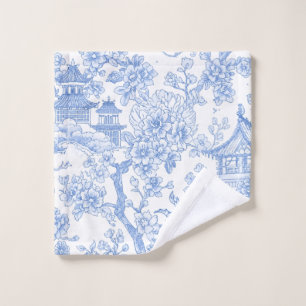Blue Chinoiserie Toile Dragon Cherry Blossom Wash Cloth