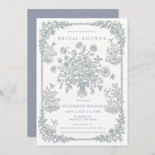 Blue Chinoiserie Toile Floral Bridal Shower Invitation