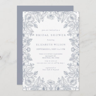 Blue Chinoiserie Toile Floral Bridal Shower Invitation