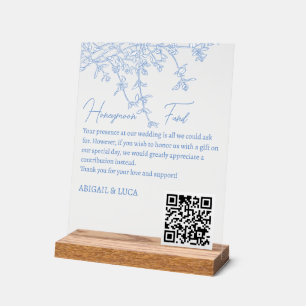 Blue Chinoiserie Toile Honeymoon Fund Wishing Well Acrylic Sign