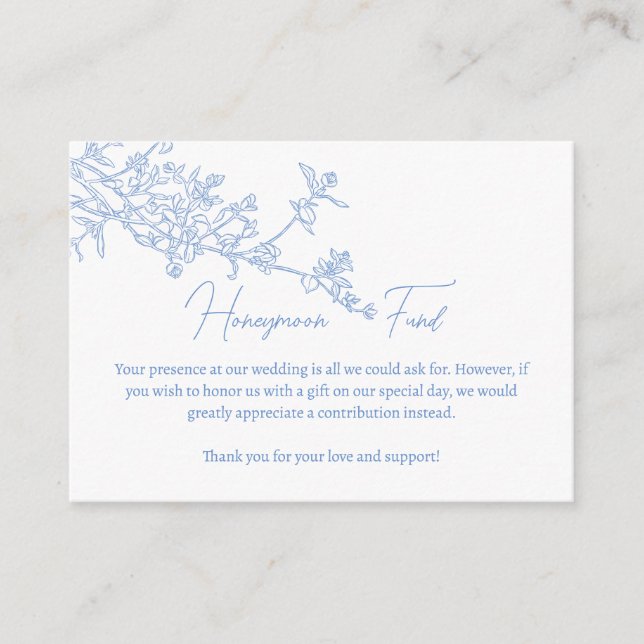 Blue Chinoiserie Toile Honeymoon Fund Wishing Well Enclosure Card (Front)