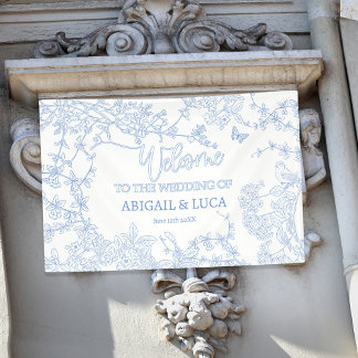 Blue Chinoiserie Toile Jouy Wedding Welcome Sign