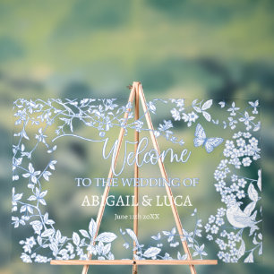Blue Chinoiserie Toile Jouy Wedding Welcome Sign
