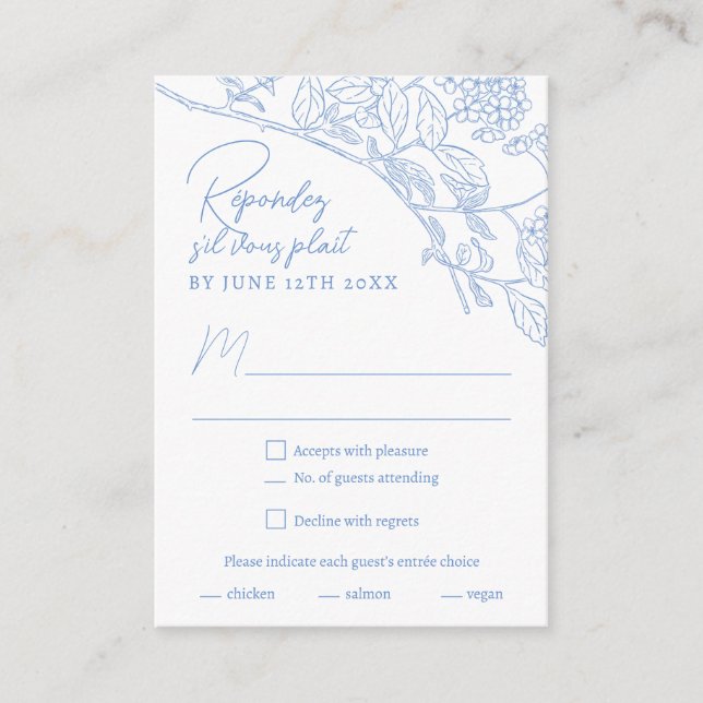 Blue Chinoiserie Toile Wedding Website RSVP  Enclosure Card (Front)