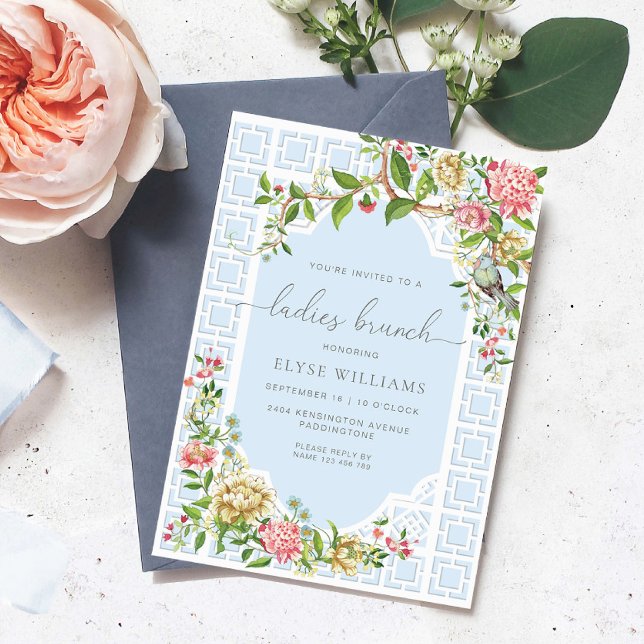 Blue Chinoiserie Trianon Ladies Brunch Invitation (Ladies Brunch Invitation Trianon Blue )