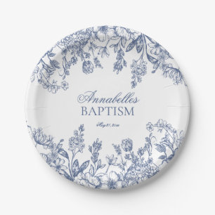 Blue Chinoiserie Vintag Floral Baptism Dessert Paper Plate