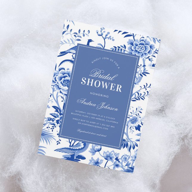 Blue chinoiserie vintage bridal shower invite (Creator Uploaded)