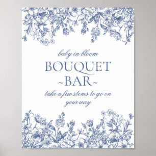 Blue Chinoiserie Vintage Floral Baby Bouquet Bar Poster