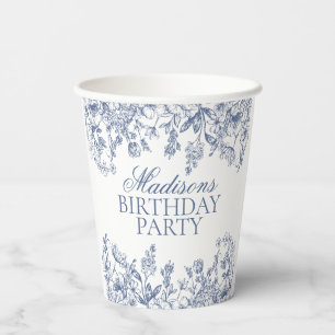 Blue Chinoiserie Vintage Floral Birthday Paper Cups