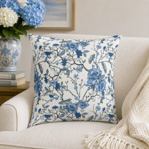 Blue Chinoiserie Vintage Floral Botanical Cushion