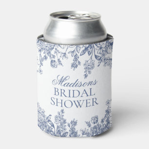 Blue Chinoiserie Vintage Floral Bridal Shower Can Cooler