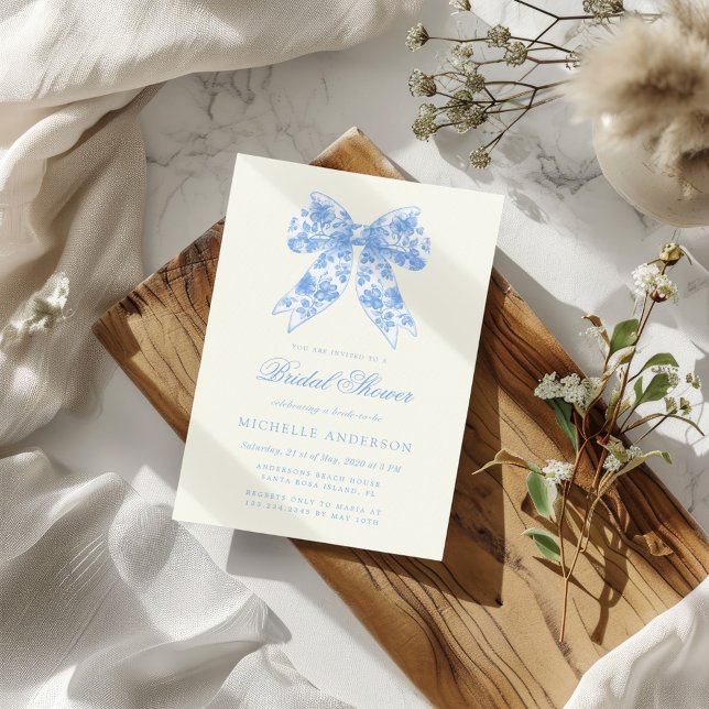 Blue Chinoiserie Vintage Floral Bridal Shower Invitation (Creator Uploaded)