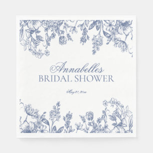 Blue Chinoiserie Vintage Floral Bridal Shower Napkin