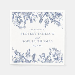Blue Chinoiserie Vintage Floral Wedding Dessert Napkin