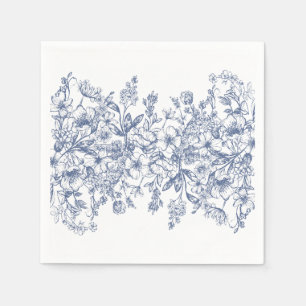 Blue Chinoiserie Vintage Floral Wedding Dessert Napkin
