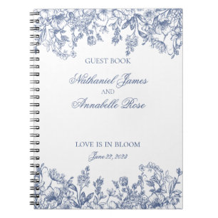 Blue Chinoiserie Vintage Floral Wedding Guest Book