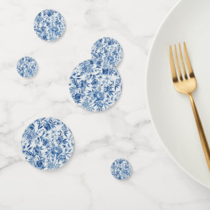 Blue Chinoiserie Watercolor Floral Botanical Confetti