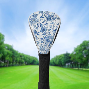 Blue Chinoiserie Watercolor Floral Botanical Golf Head Cover